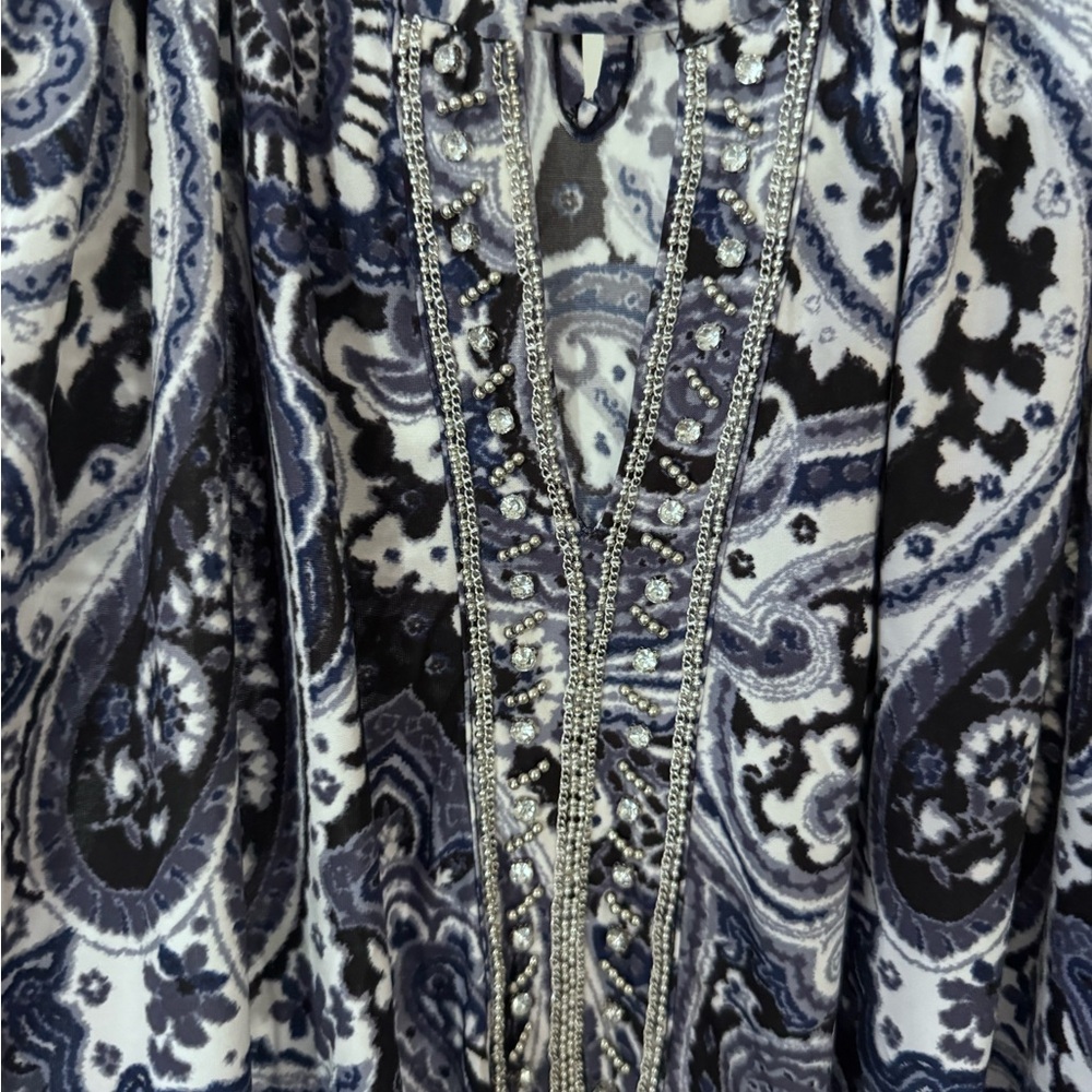 INC International Concepts Navy and White Patterned Blouse